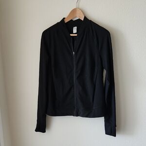 Yogalicious Black Bomber Collar Style Jacket Full Zip Sz L Athleisure Workout
